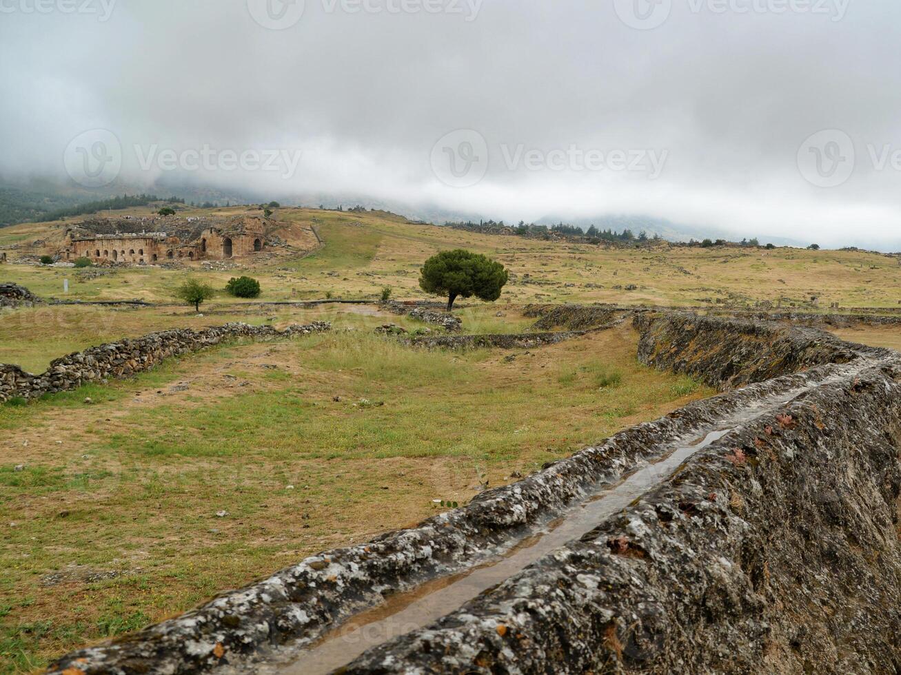 Archaeological ruins of an ancient Roman city Hierapolis in Turkey, Pamukkale photo