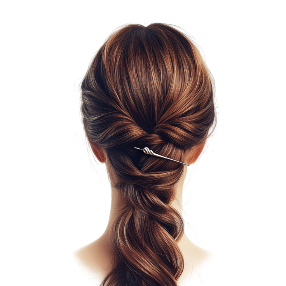 A woman with a long brown hair braid png