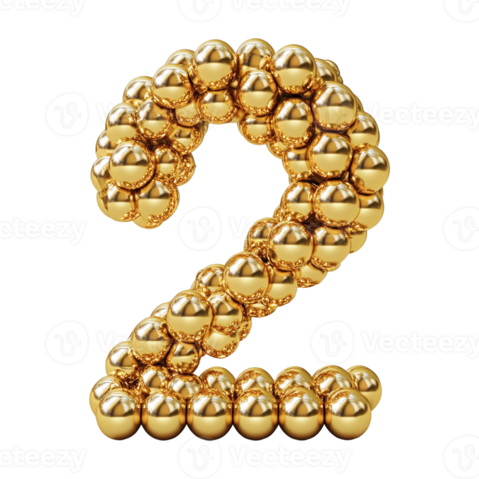 Golden balls arranged in the shape of a number two png