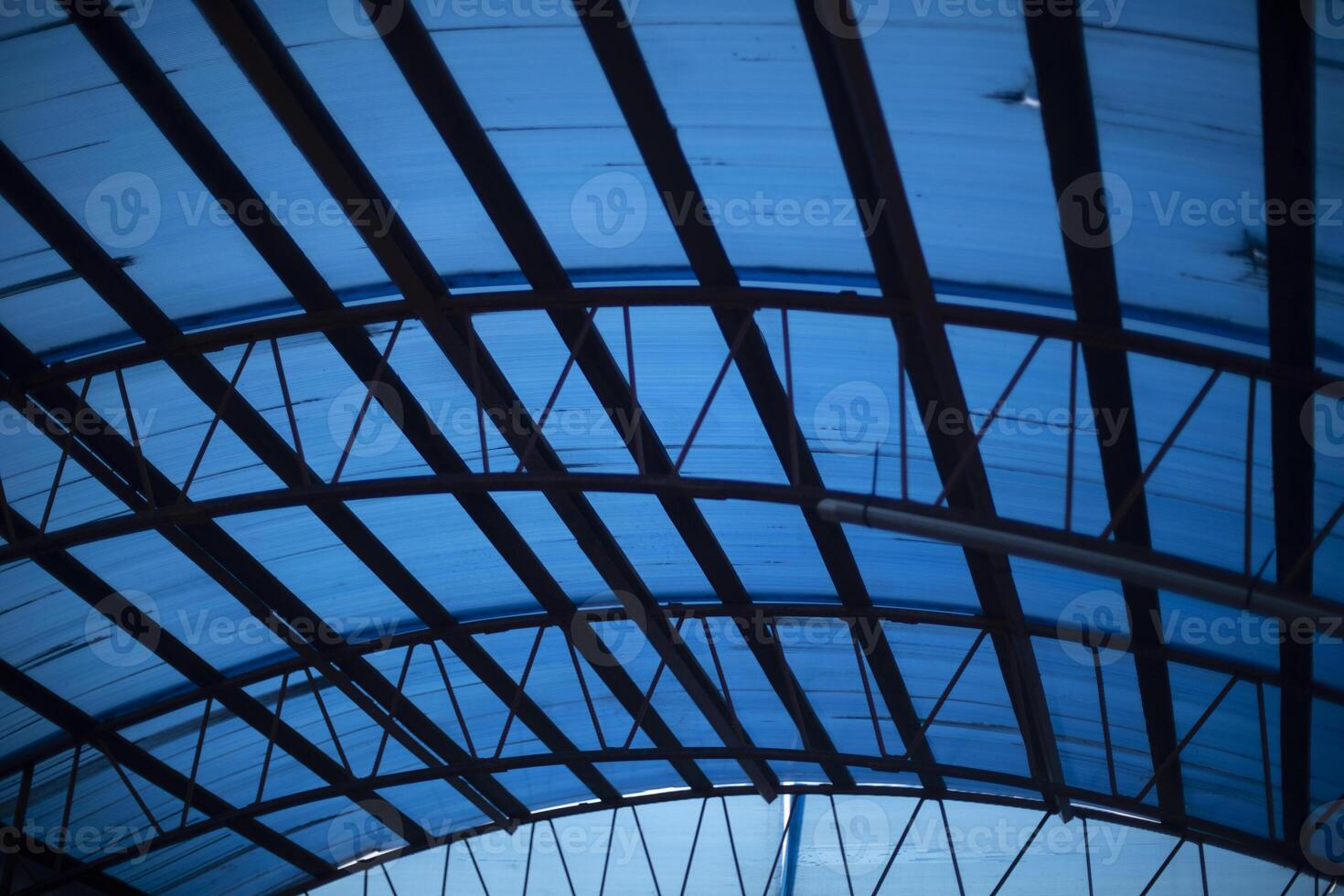 Blue Plastic Roof. Steel roof. Steel beam construction. photo