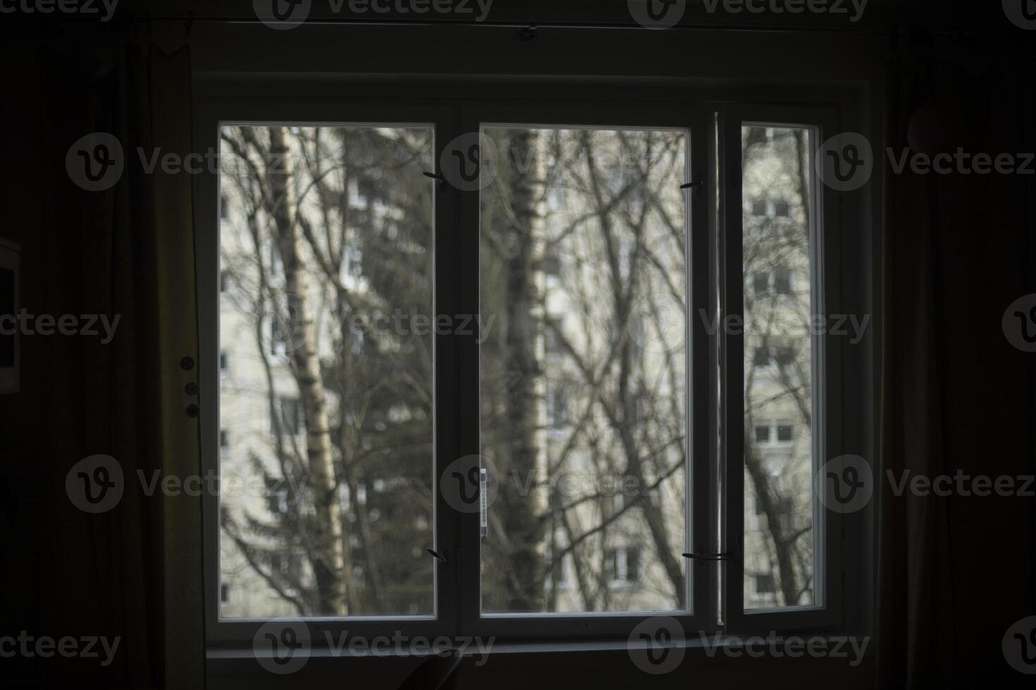 The view from the window. Window in the apartment. Interior details. photo