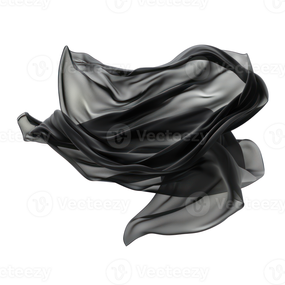 floating black fabric blowing isolate on transparency background png