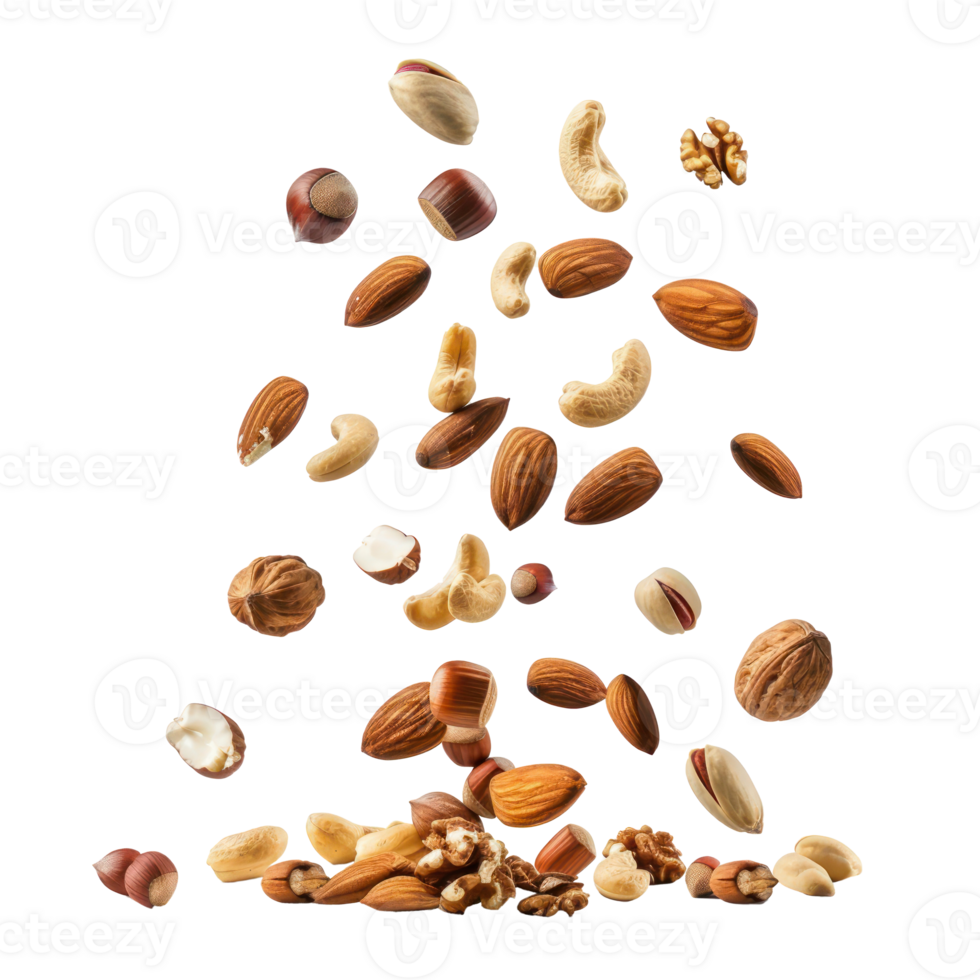 Falling mix nuts isolate on transparency background png