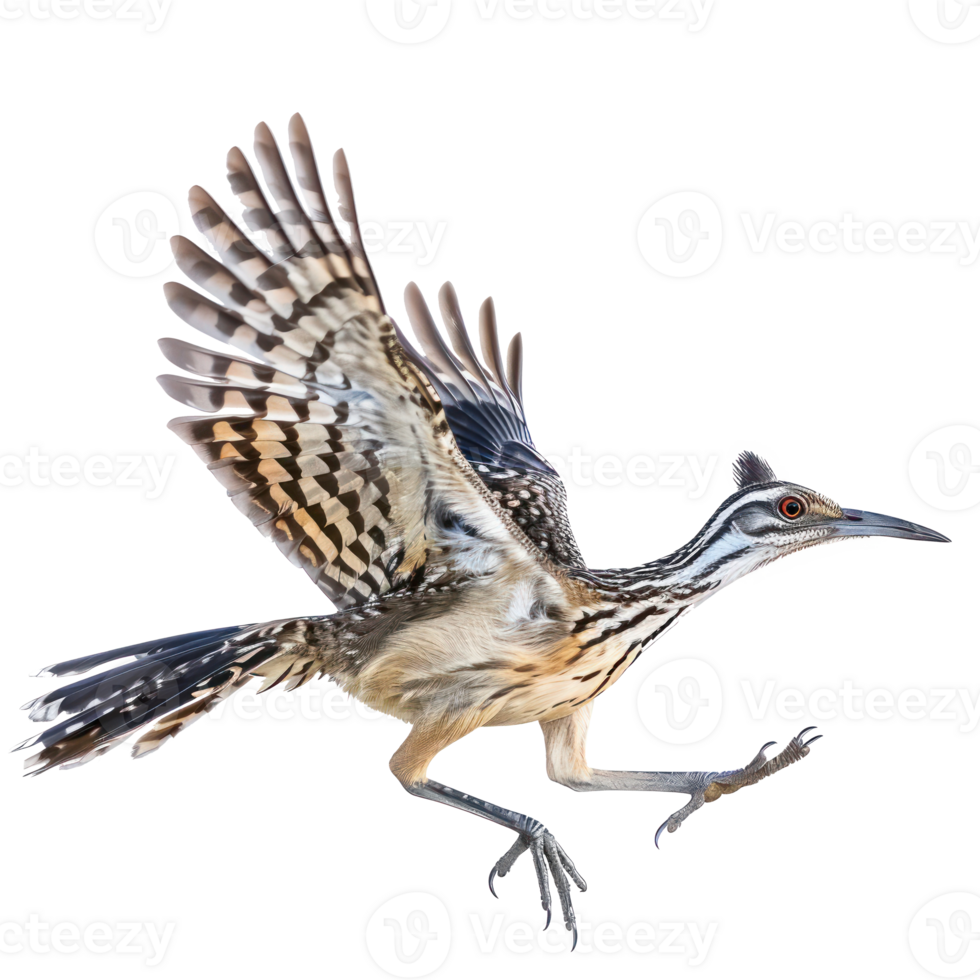 Roadrunner bird fly full body isolate on transparency background png
