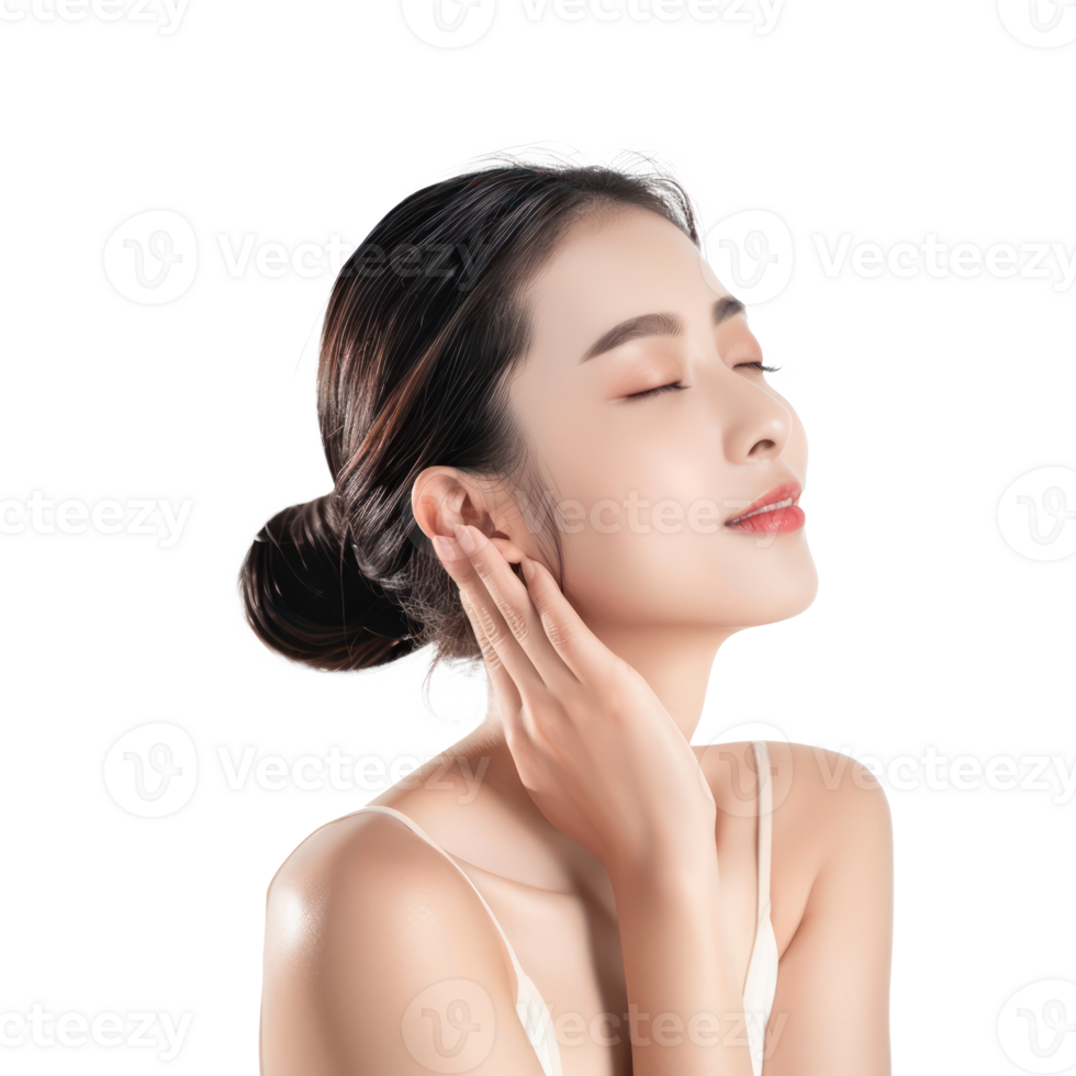 young woman with beautiful light white clean skin, skin care concept side view full length isolate on transparency background png