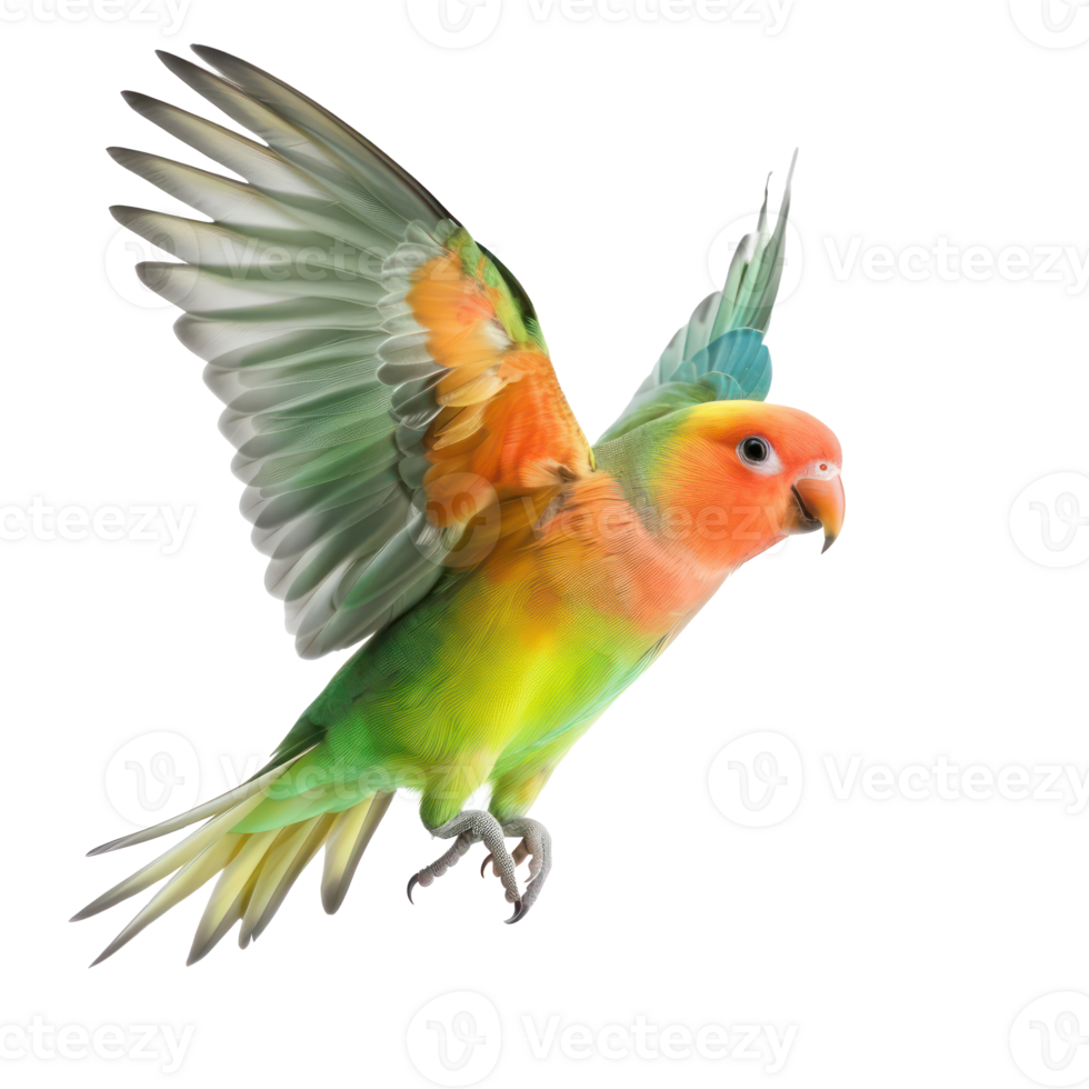 Lovebird parrot fly full body isolate on transparency background png