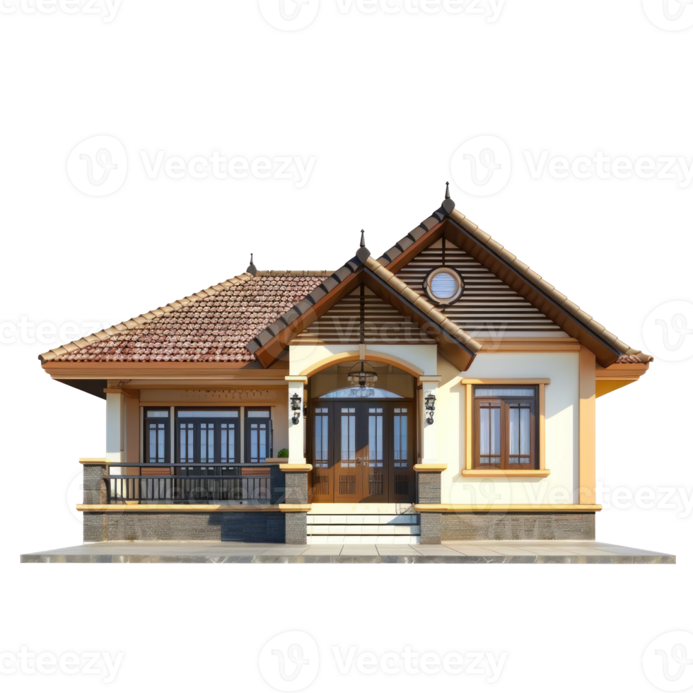 Bungalow front view full length isolate on transparency background png