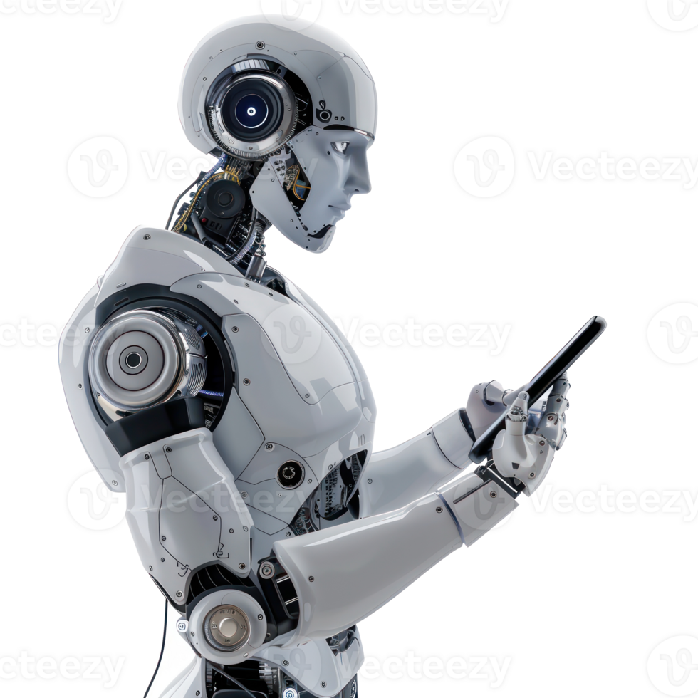 Ai robot using smart phone isolate on transparency background png