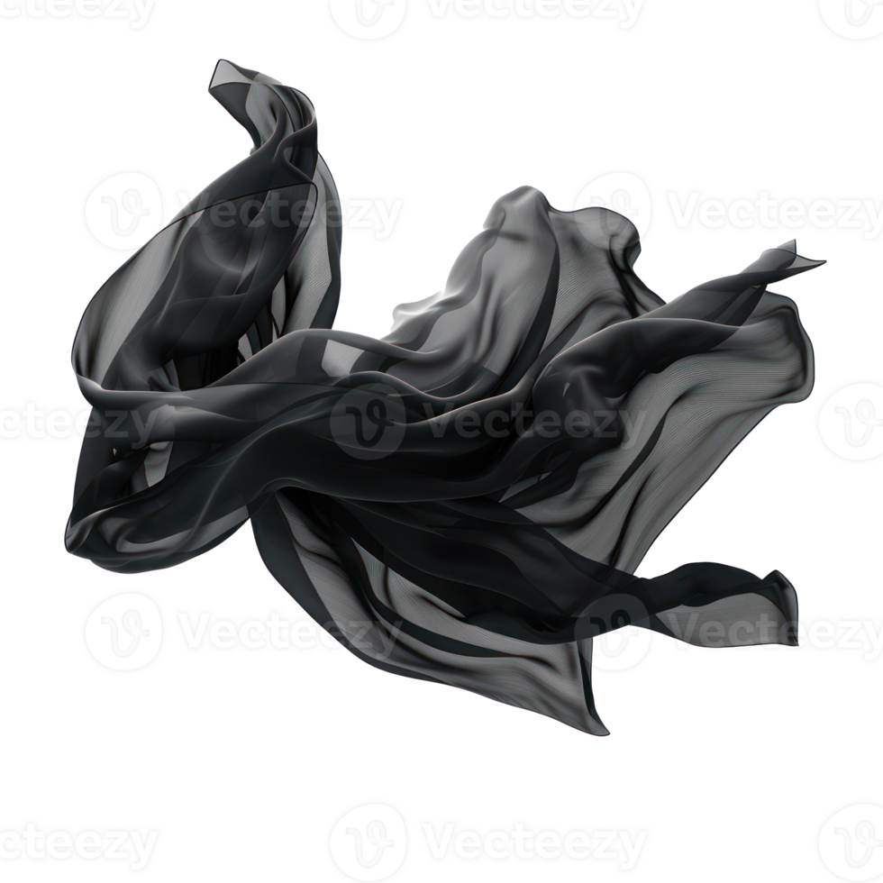 floating black fabric blowing isolate on transparency background png