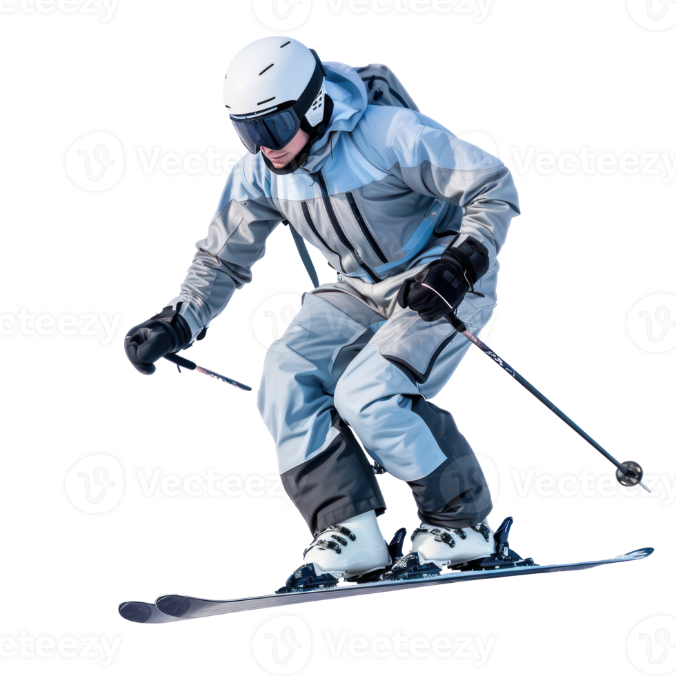 Floating Sportsman in a ski suit, snow skiing isolate on transparency background png