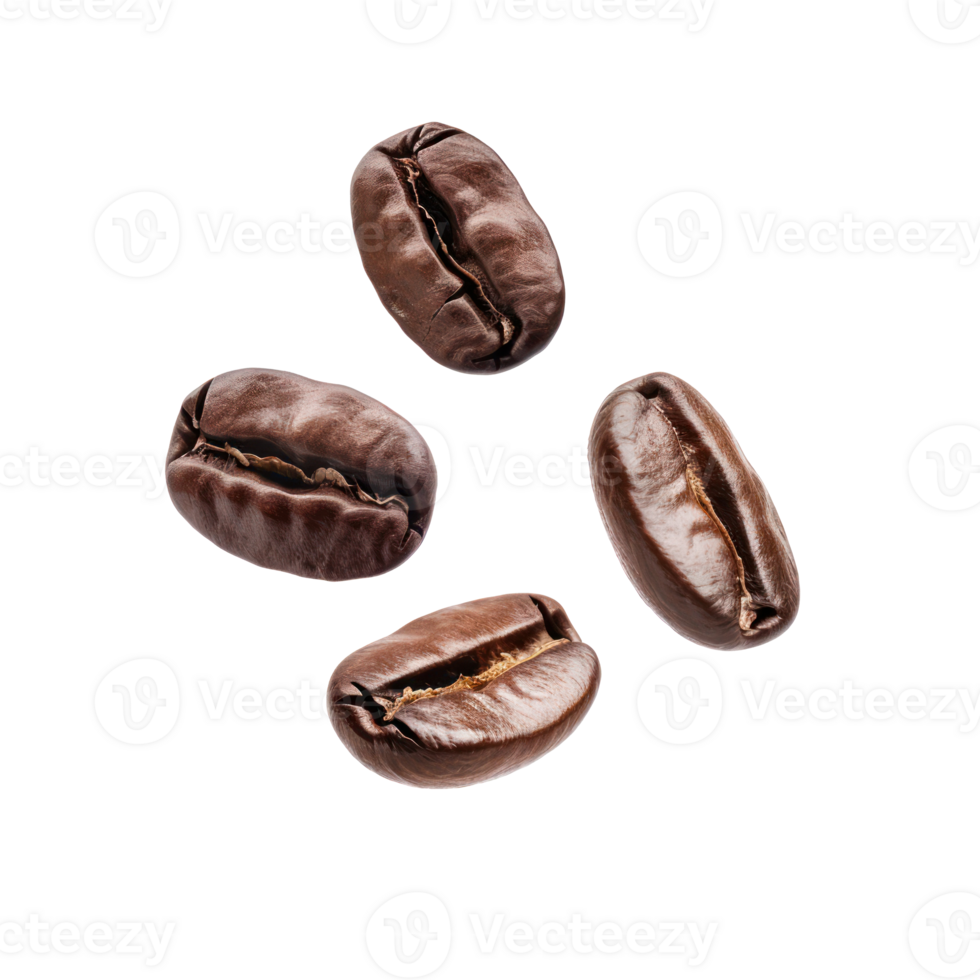 floating coffee beans isolate on transparency background png