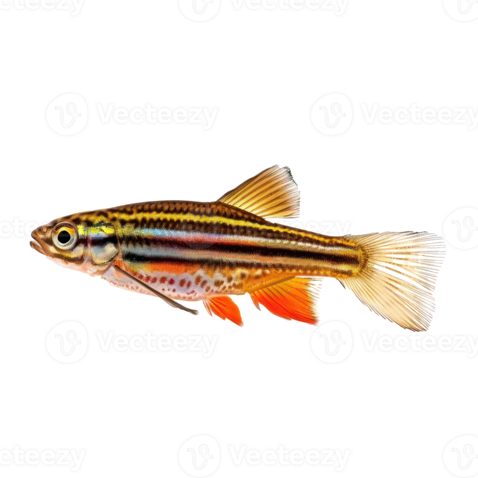 Zebra Danios fish side view full body isolate on transparency background png