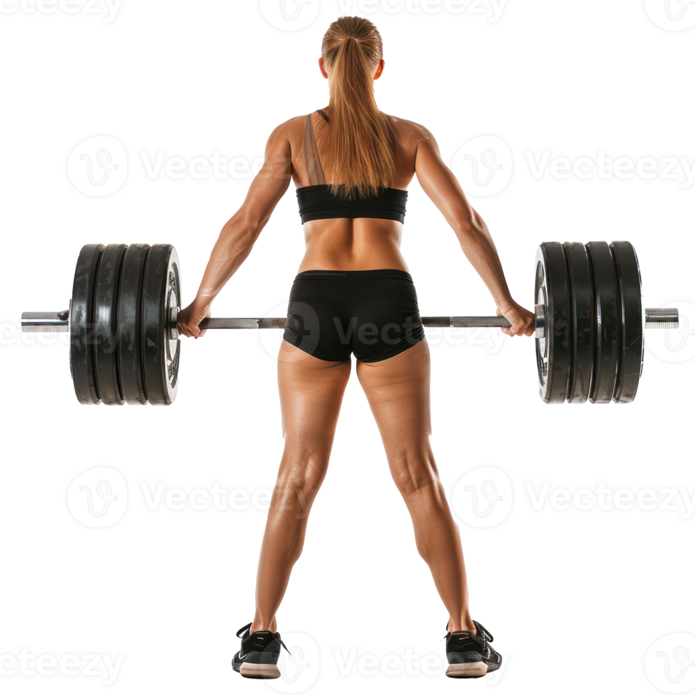young woman bodybuilder lift with heavy weights isolate on transparency background png