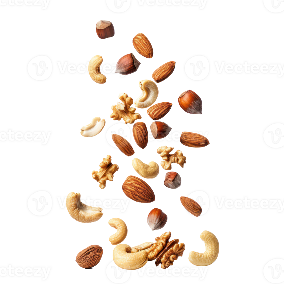 Falling mix nuts isolate on transparency background png