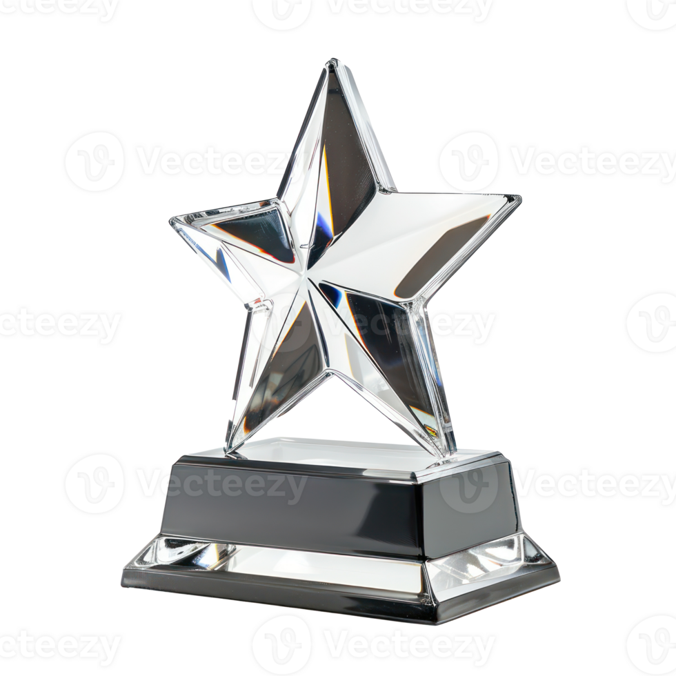 Blank star shape glass trophy crystal front view isolate on transparency background png