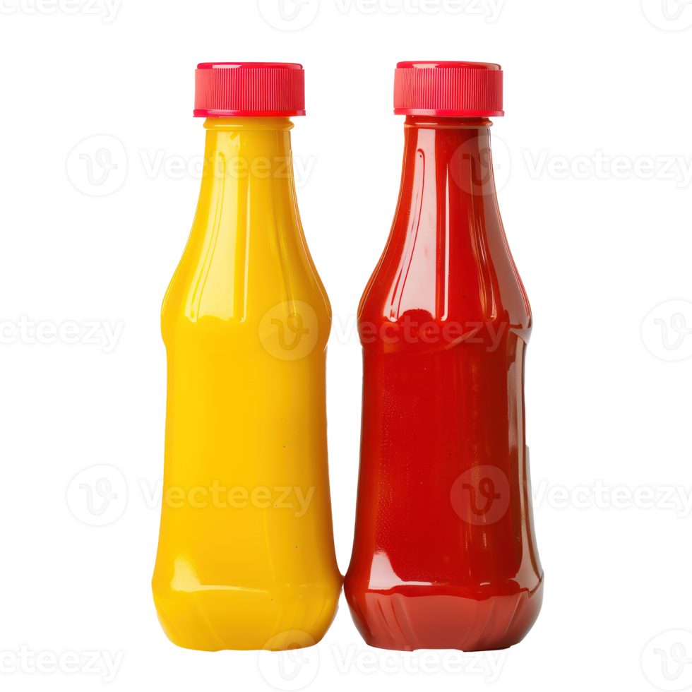 Plastic yellow Mustard and red ketchup bottle isolate on transparency background png