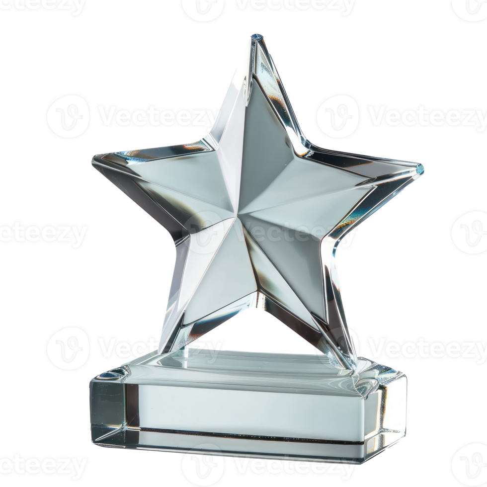 Blank star shape glass trophy crystal side view isolate on transparency background png