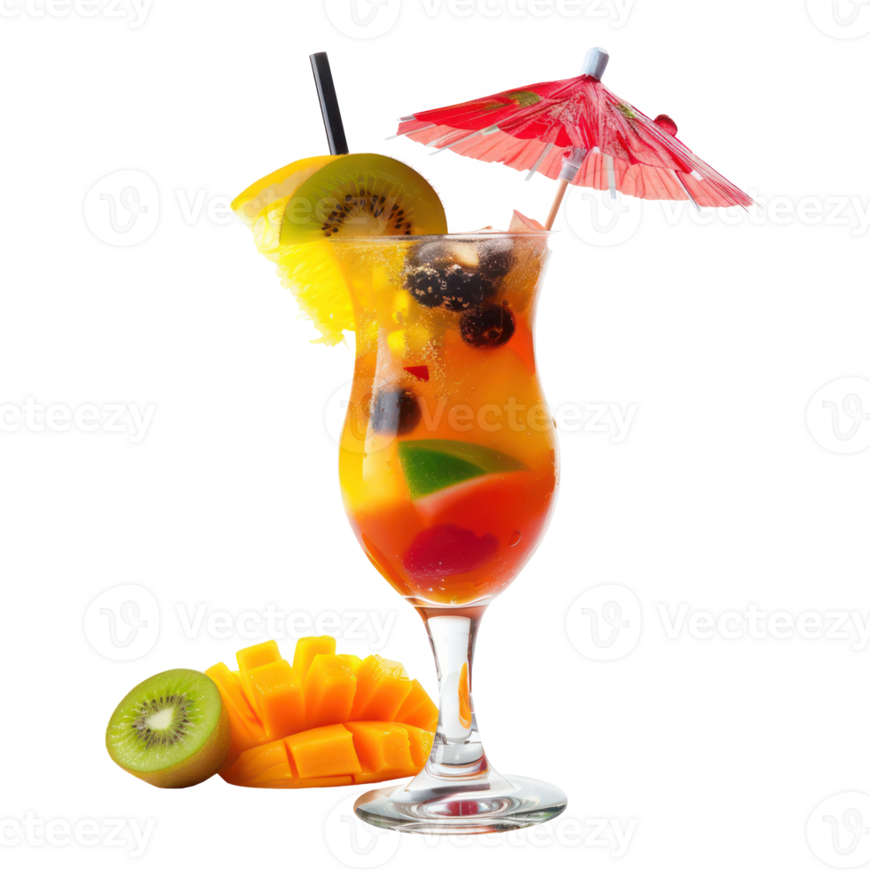 fruity cocktail adorned with a tiny umbrella isolate on transparency background png