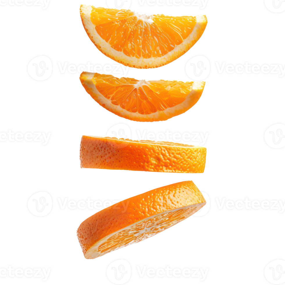 floated slices of orange falling isolate on transparency background png