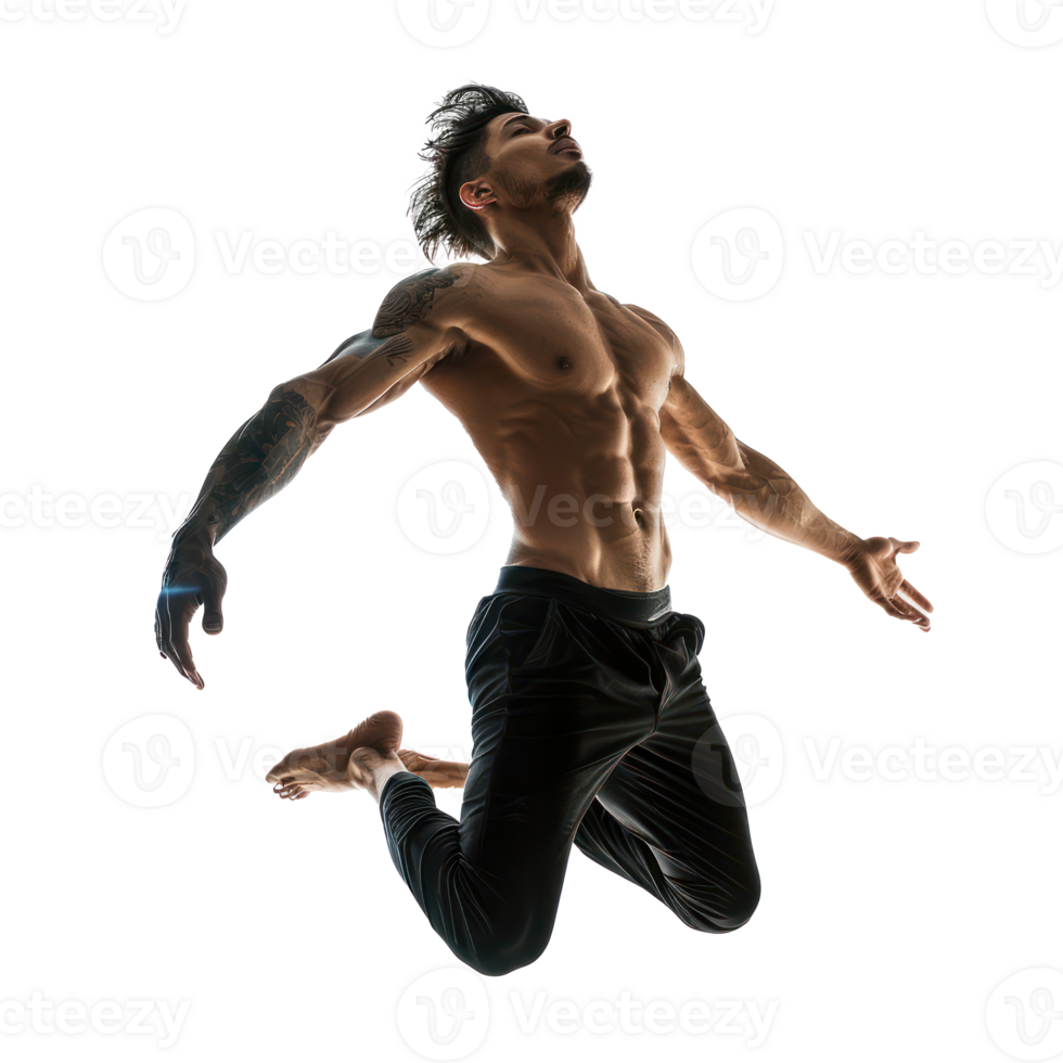 floated full body male dancer gesture posing isolate on transparency background png