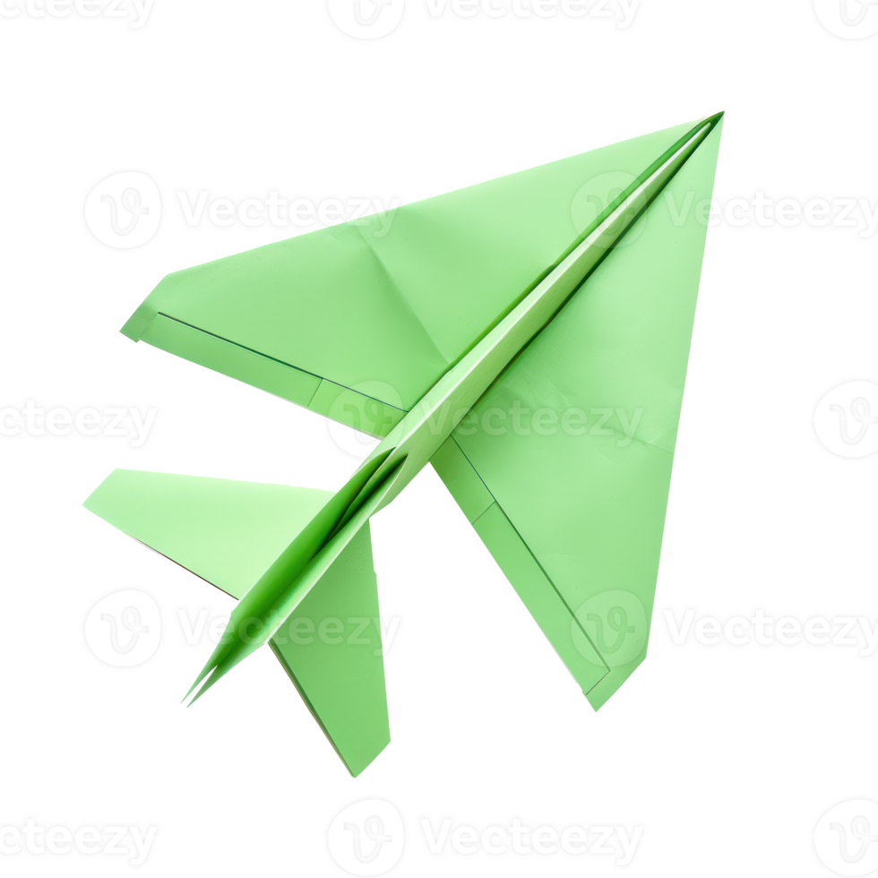 floated green Paper airplane isolate on transparency background png