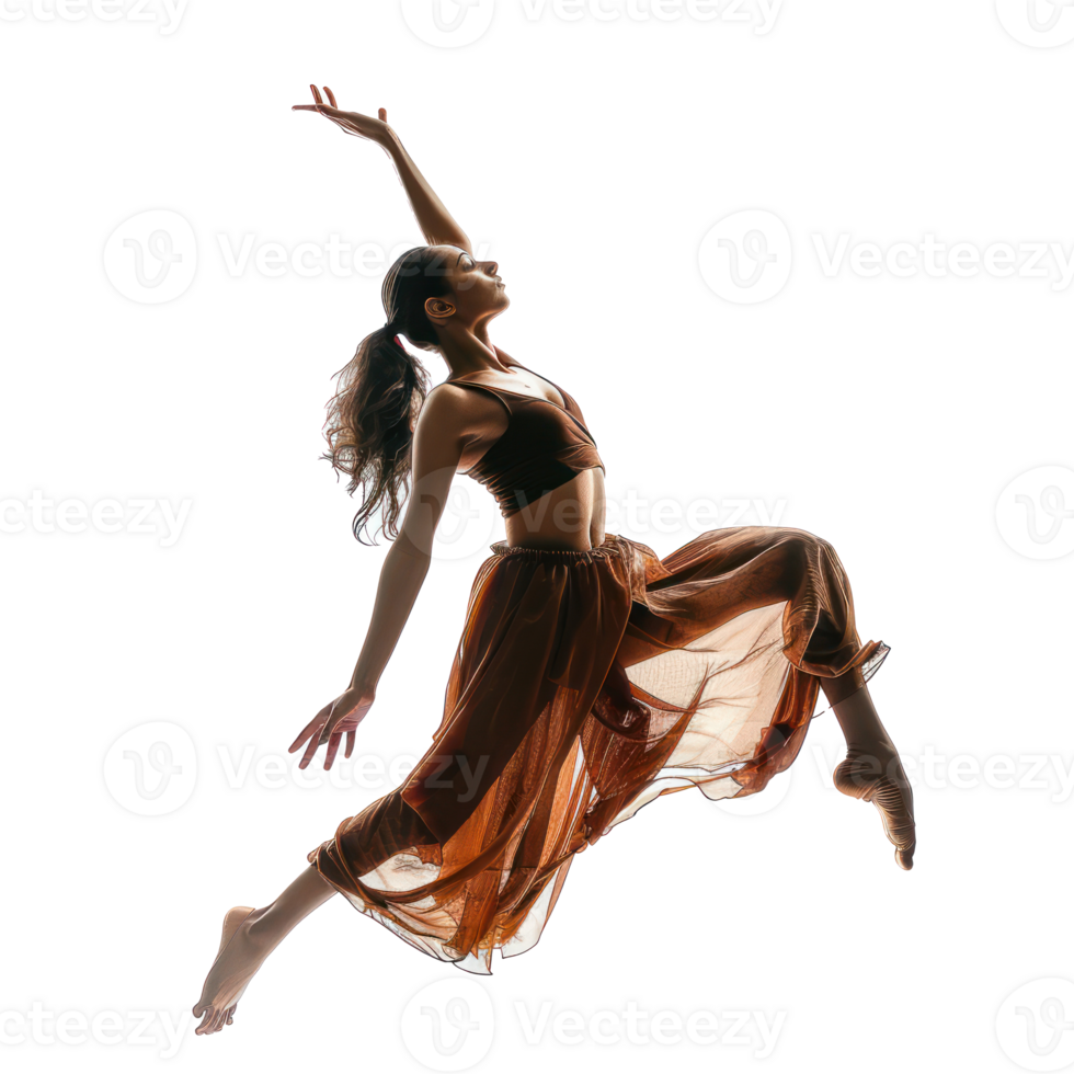 floated full body female dancer gesture posing isolate on transparency background png