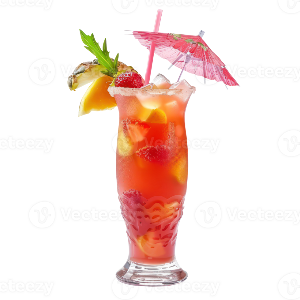 fruity cocktail adorned with a tiny umbrella isolate on transparency background png