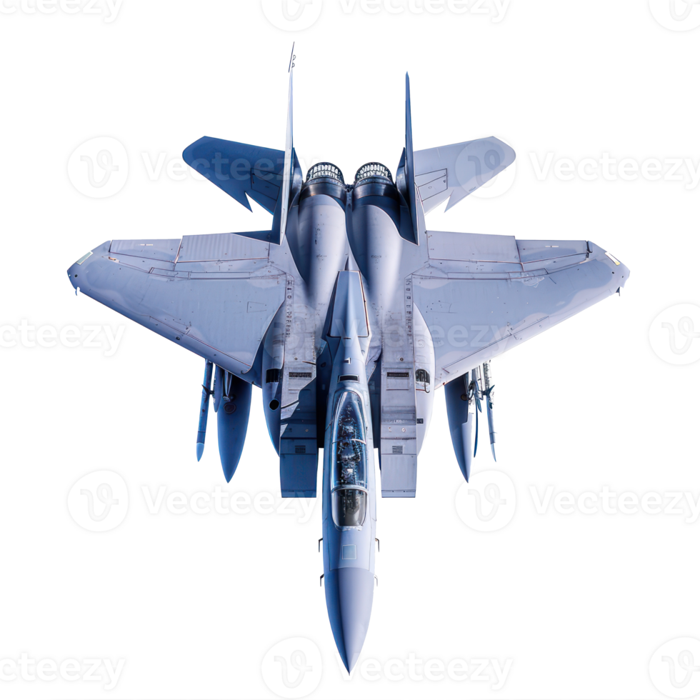 Fighter jet top view full length isolate on transparency background png