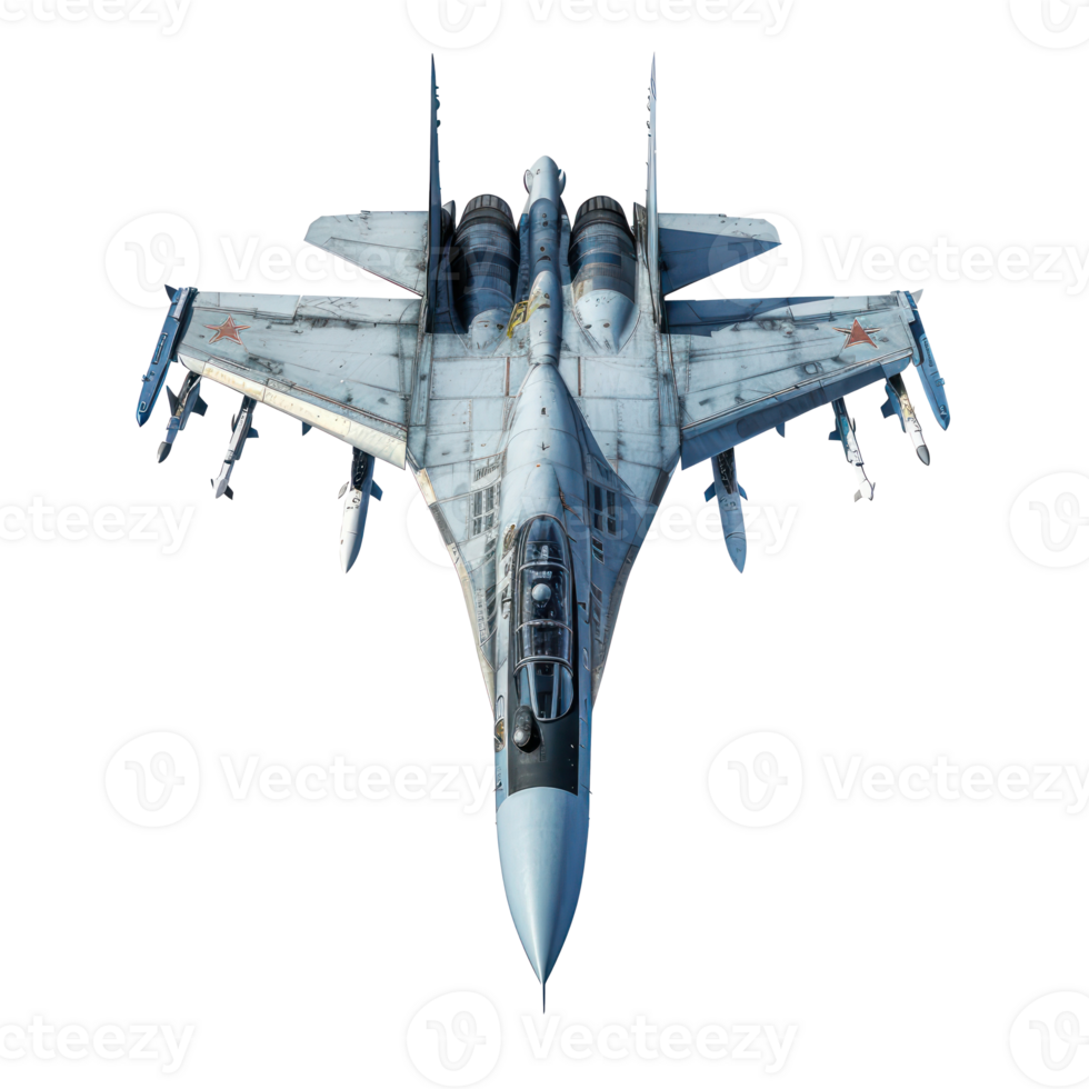 Fighter jet top view full length isolate on transparency background png