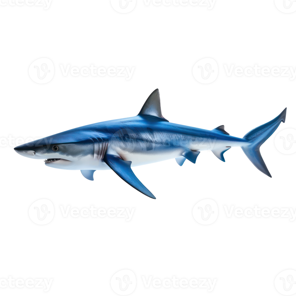 Blue shark side view full body isolate on transparency background png
