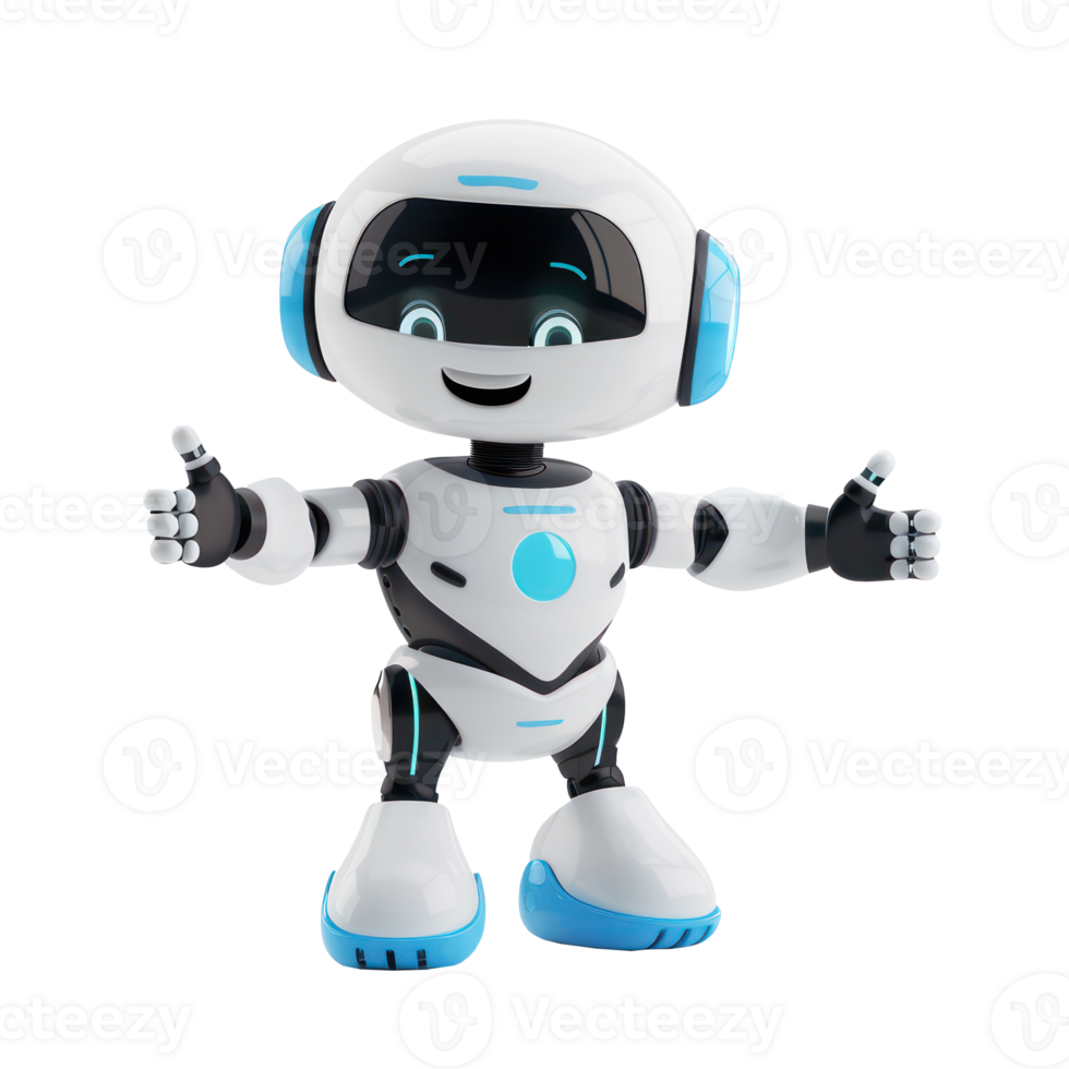 3d AI robot and automation, happy, UIUX, isolate on transparency background png