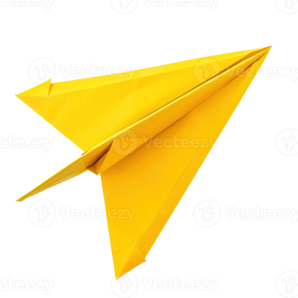 floated yellow Paper airplane isolate on transparency background png