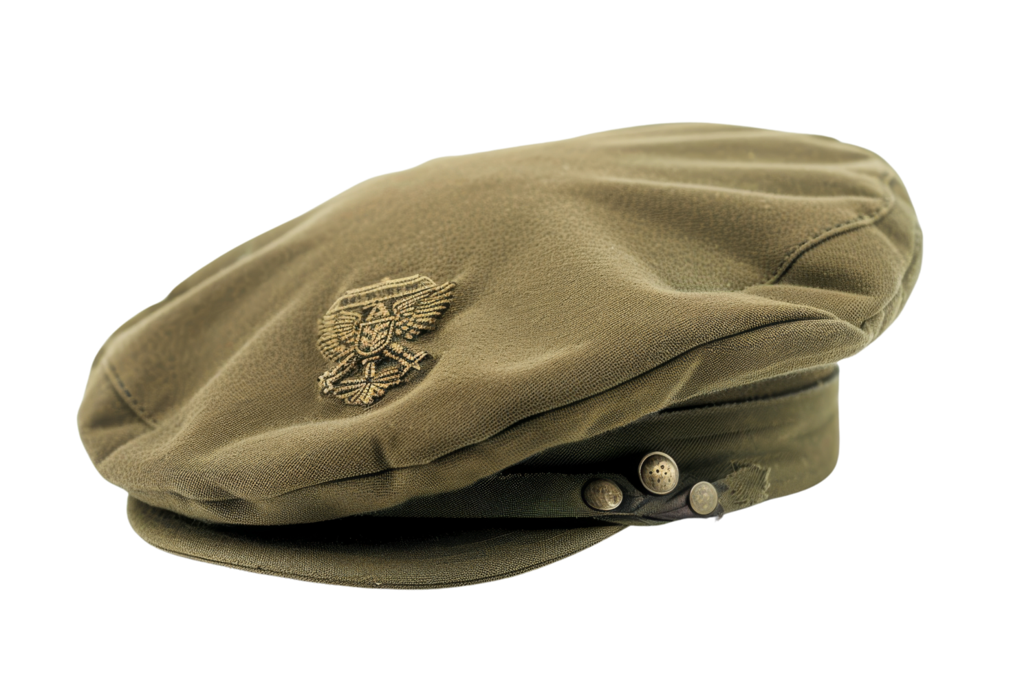 Vintage Green Military Cap with Eagle Emblem png
