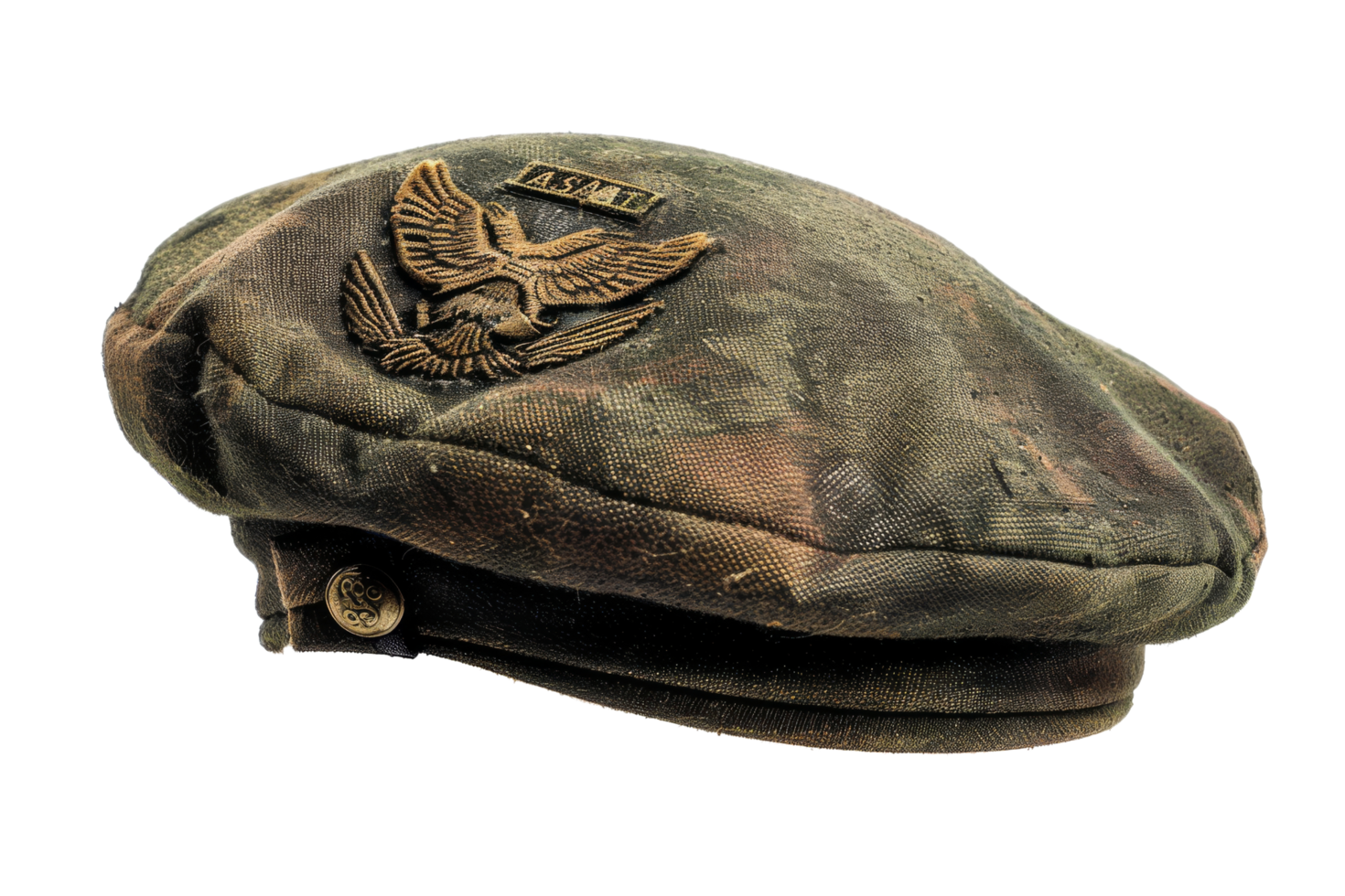 Vintage Camouflage Beret with Eagle Emblem png