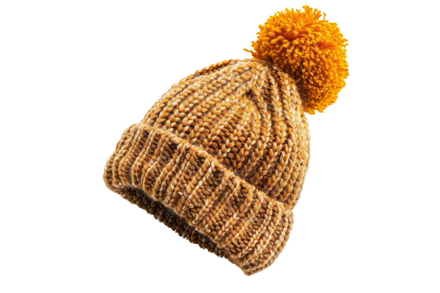 Knitted Beanie with Yellow Pom Pom png