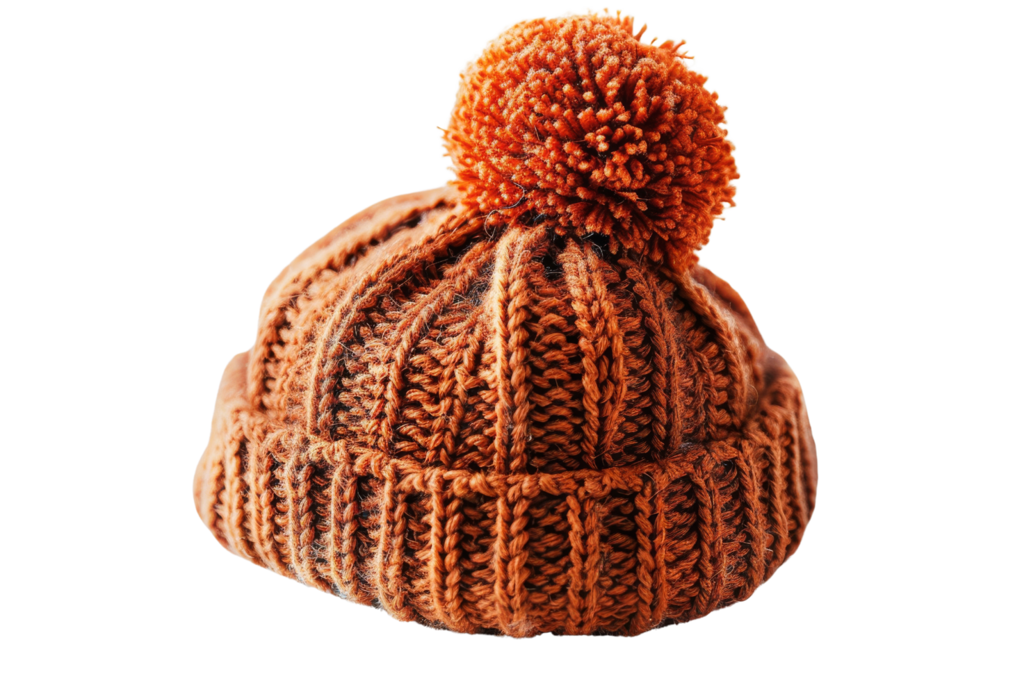 Close-up of a Brown Knitted Pom Pom Hat png
