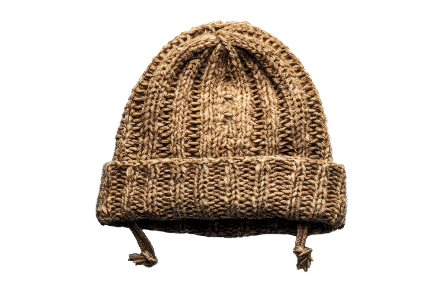 Brown Knitted Wool Hat with Pompom png