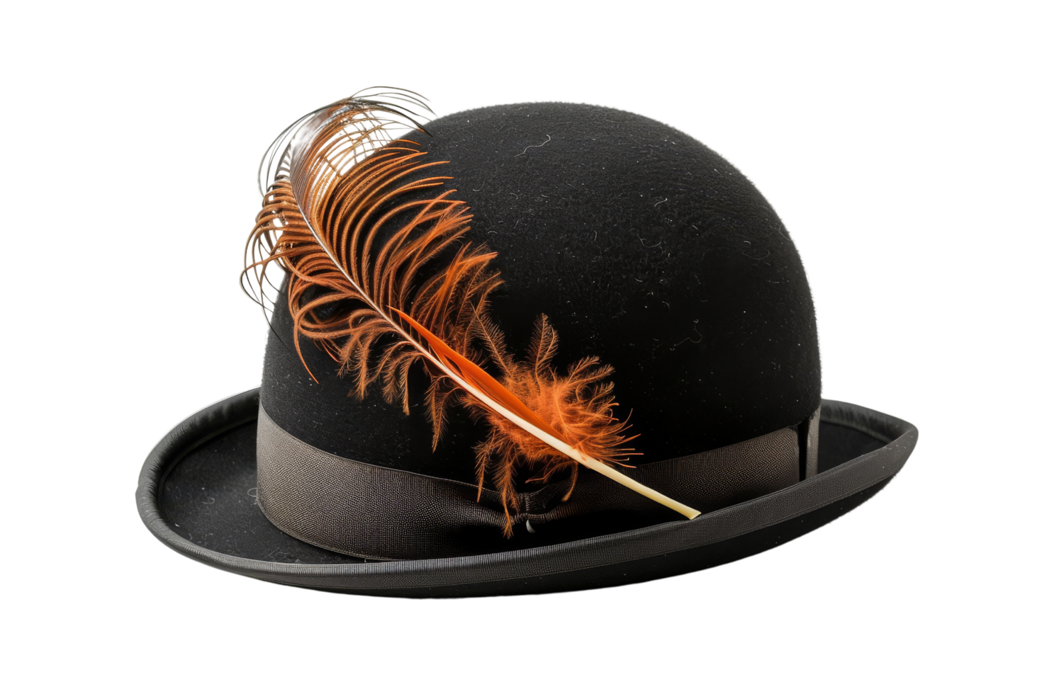 Black Bowler Hat with Orange Feather png