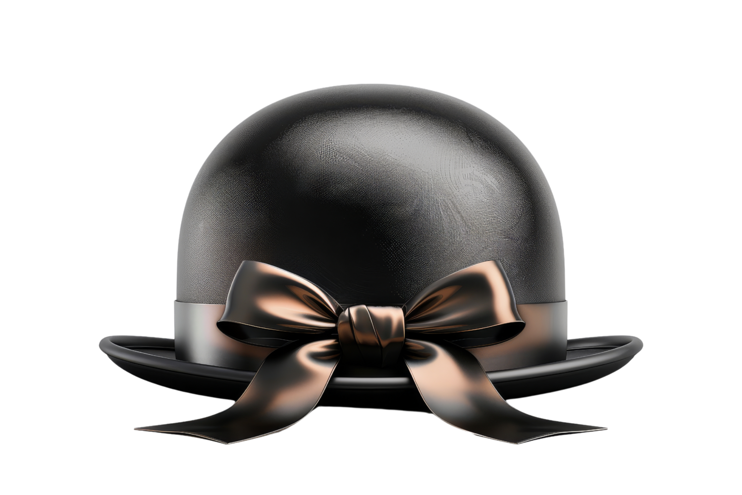Black Bowler Hat with Brown Ribbon png