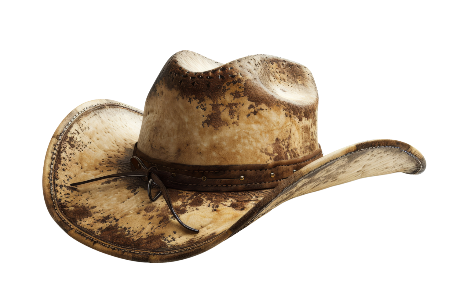 Vintage Brown Leather Cowboy Hat png