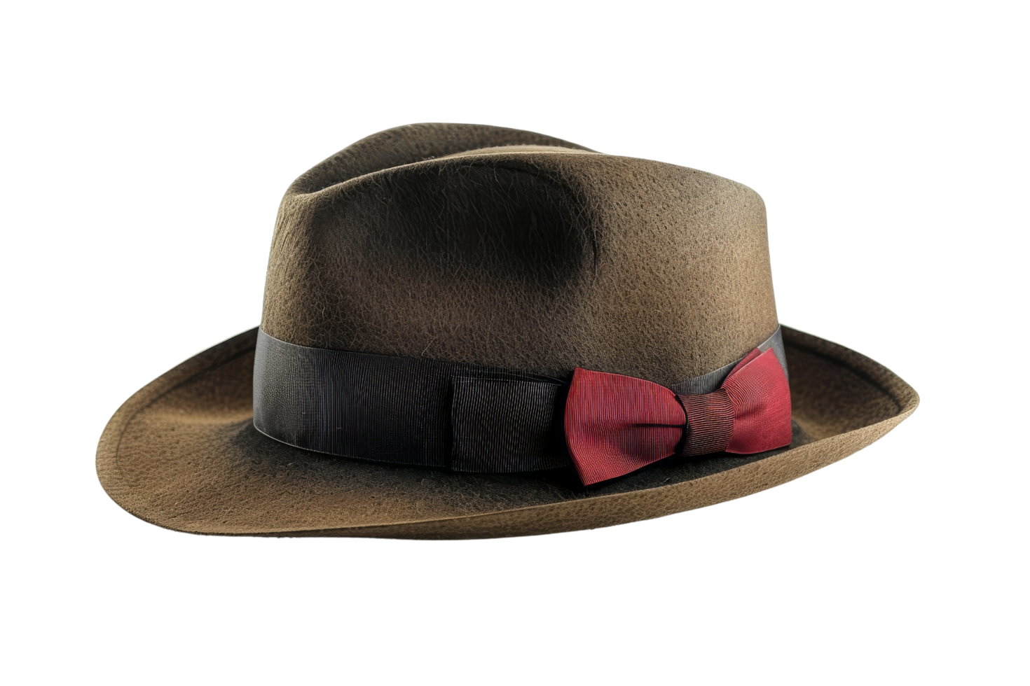 Brown Fedora Hat with Red Bow png