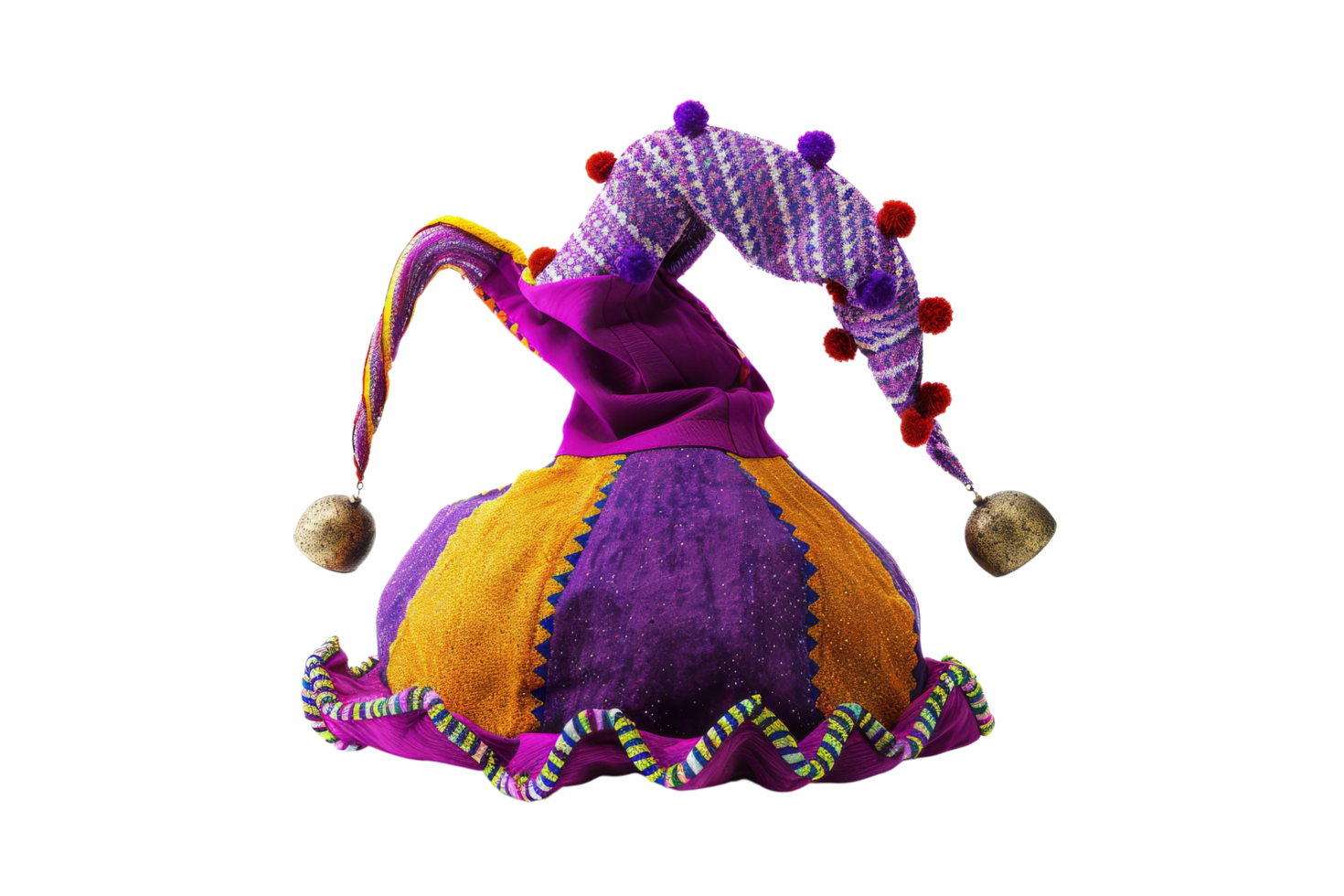 Purple and Gold Jester Hat with Bells png