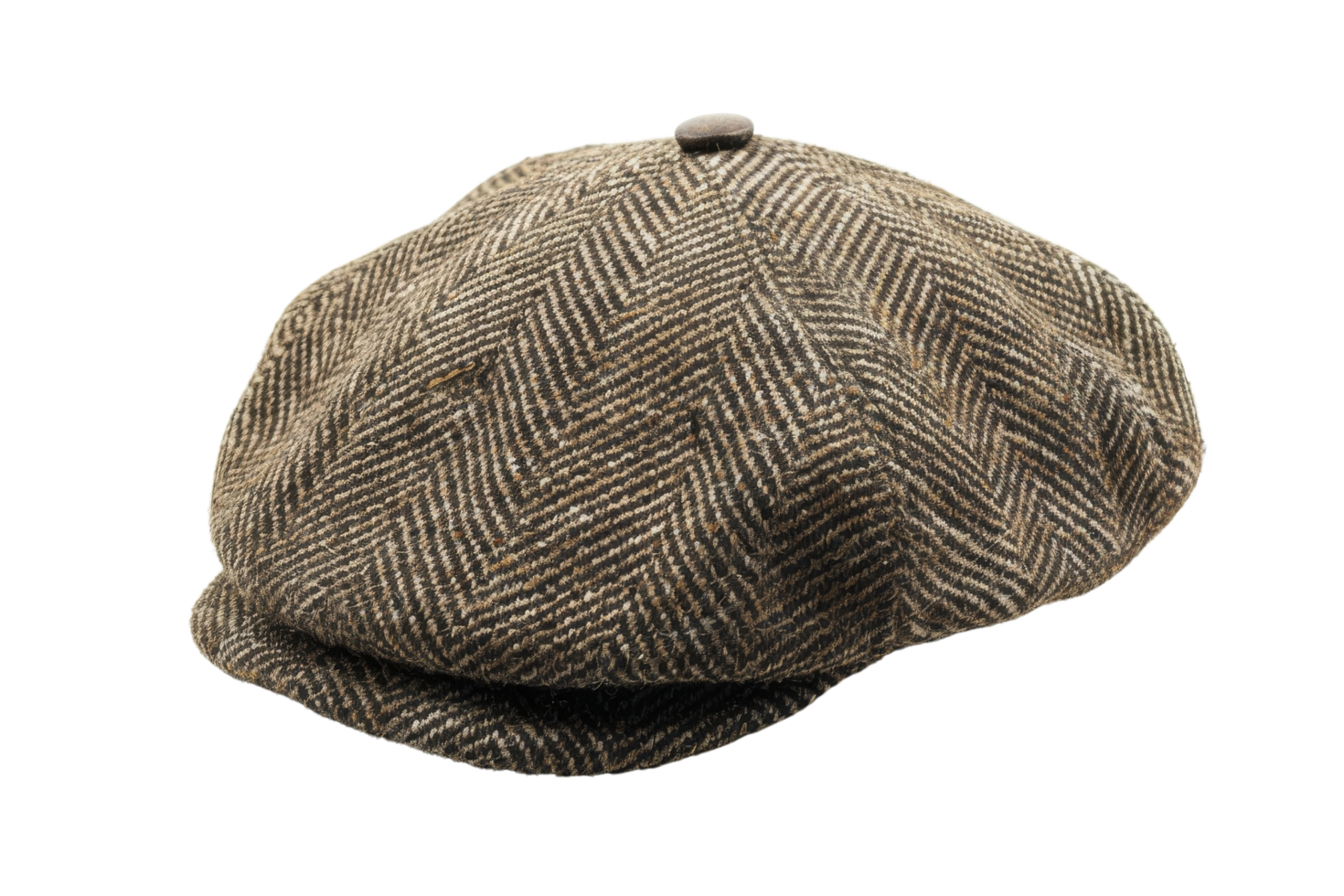 Brown and White Herringbone Patterned Newsboy Cap png