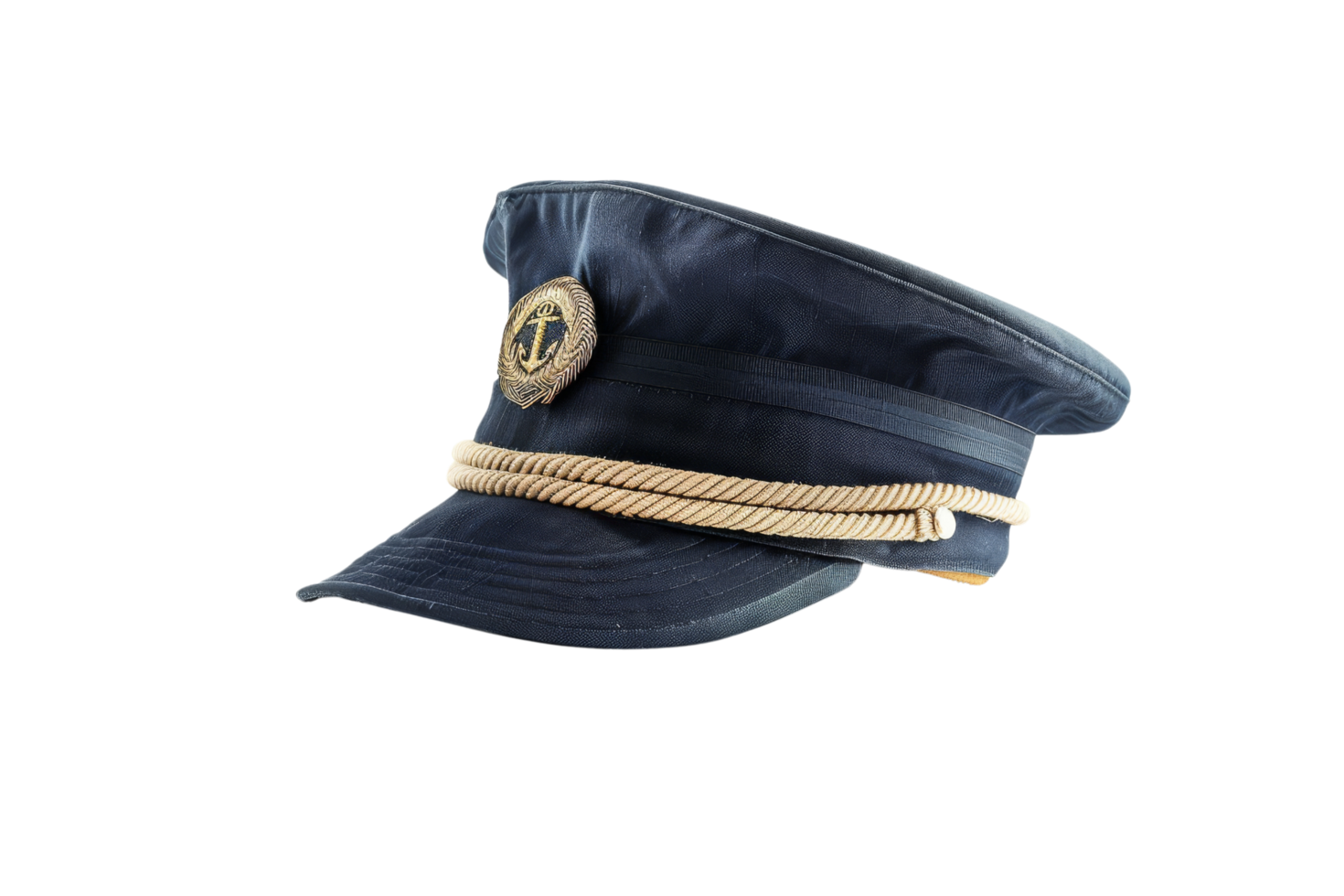 Navy Blue Captain's Hat with Anchor Emblem and Gold Rope Detail png