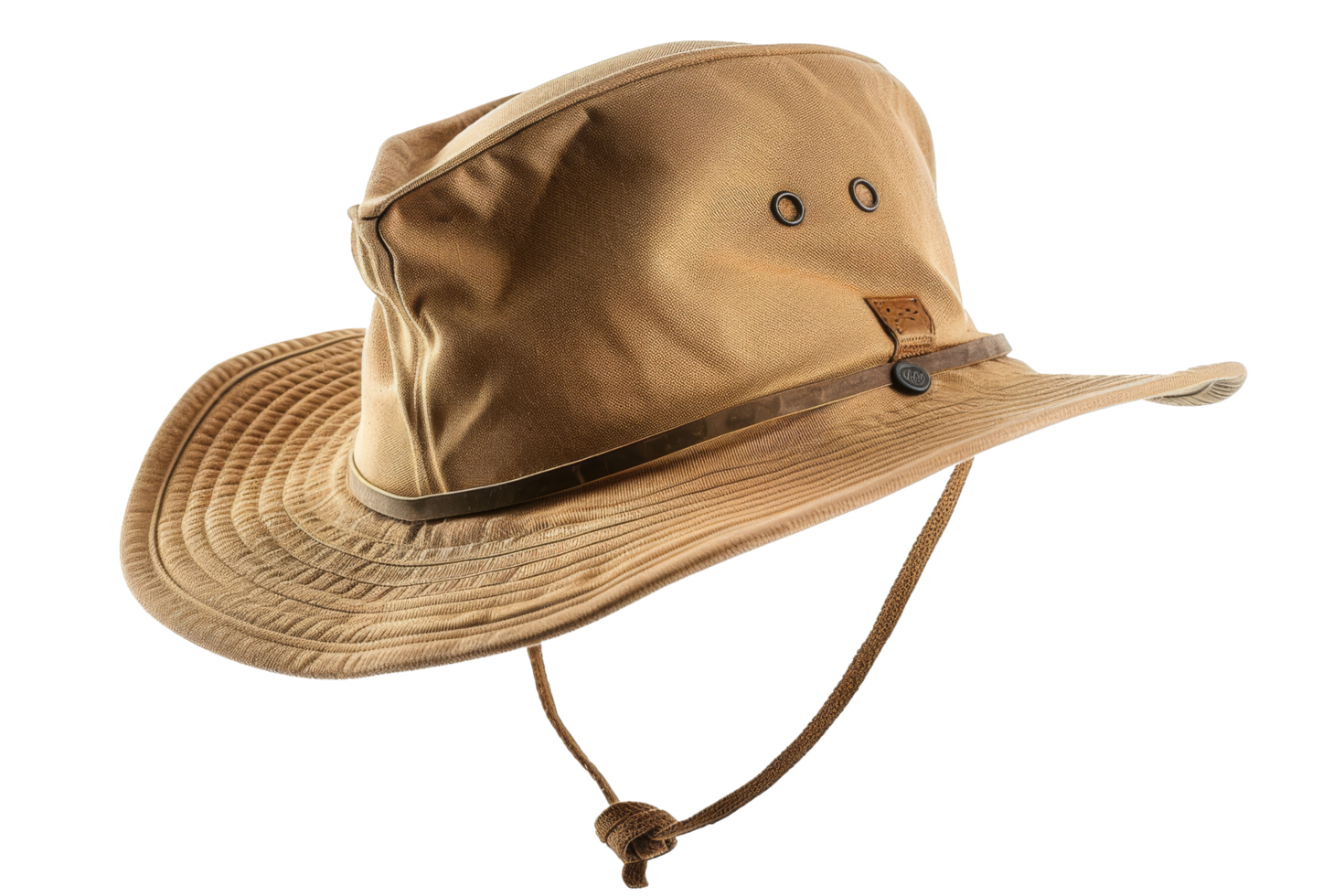 Khaki Canvas Sun Hat with Leather Strap png