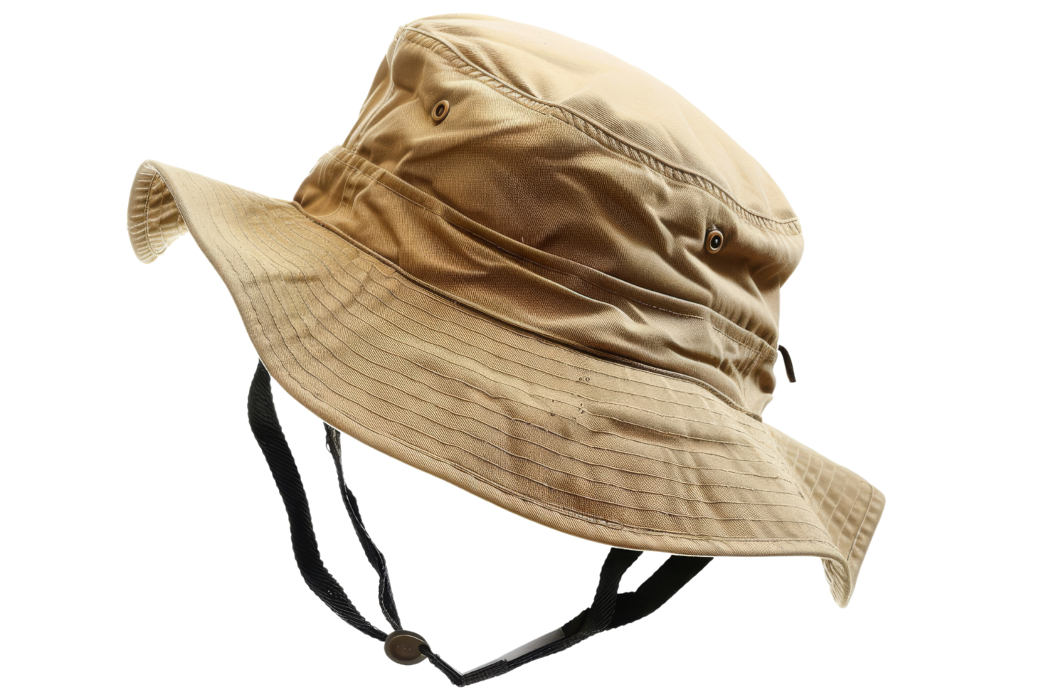Beige Bucket Hat with Black Strap png
