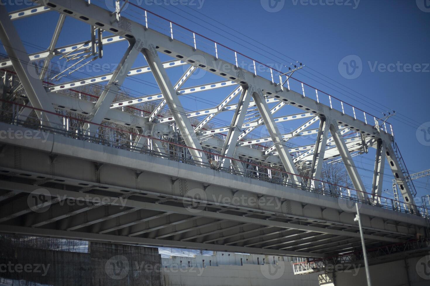 Bridge with railway. Steel bridge. Transport architecture for trains. photo