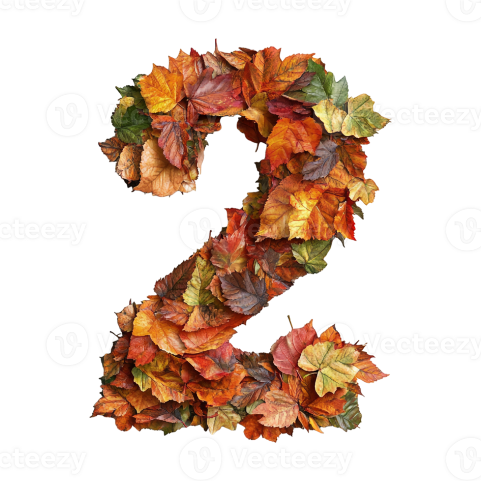 The number two made of autumn leaves png