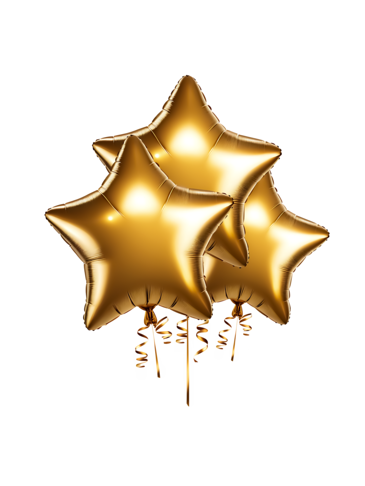 golden star helium balloon for decoration in a party happy birthday cutout png