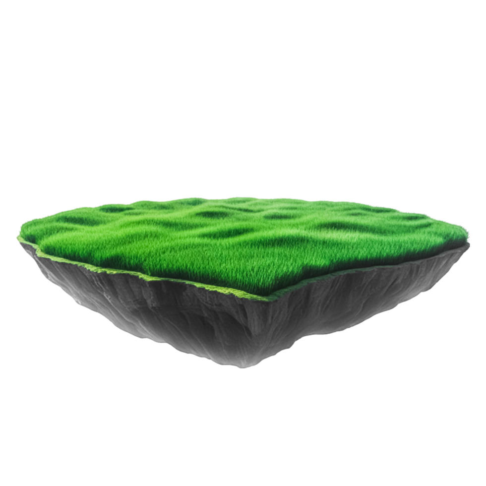 Round soil ground empty floating island with green grass field png